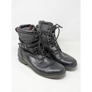 Ugg Kesey Boots Leather Wool Waterproof Lined Zip Lace Up Buckle Black Women 11